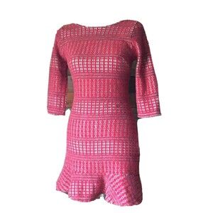 Just Me Women's 3/4 Sleeve red woven Dress Chloe Dao